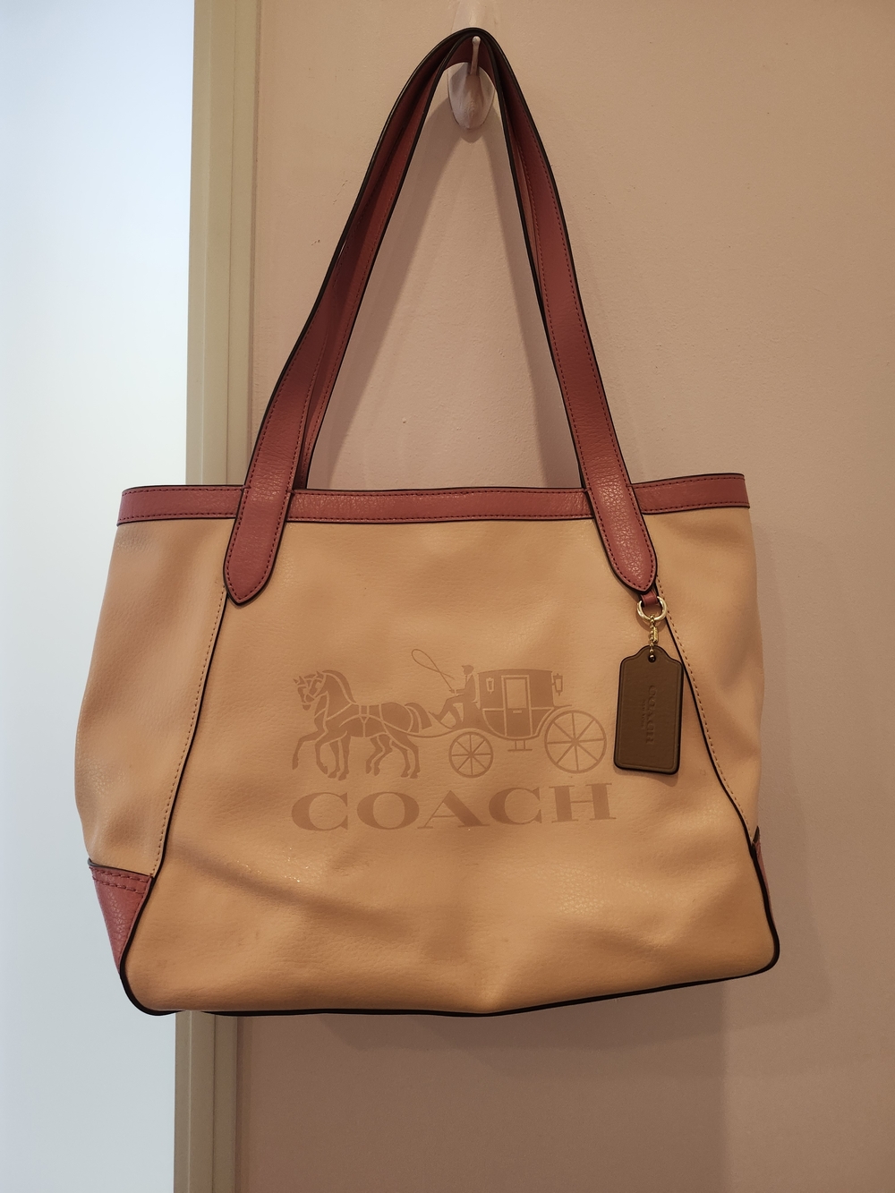 Coach Pink Trim Leather Tote Bag